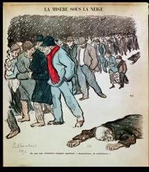 La misère des travailleurs et des chômeurs dans la neige, illustration de 